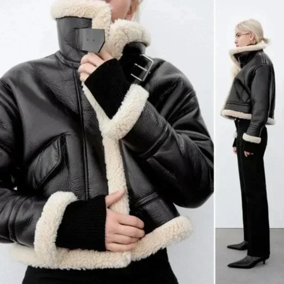 Zara leather aviator jacket cheap
